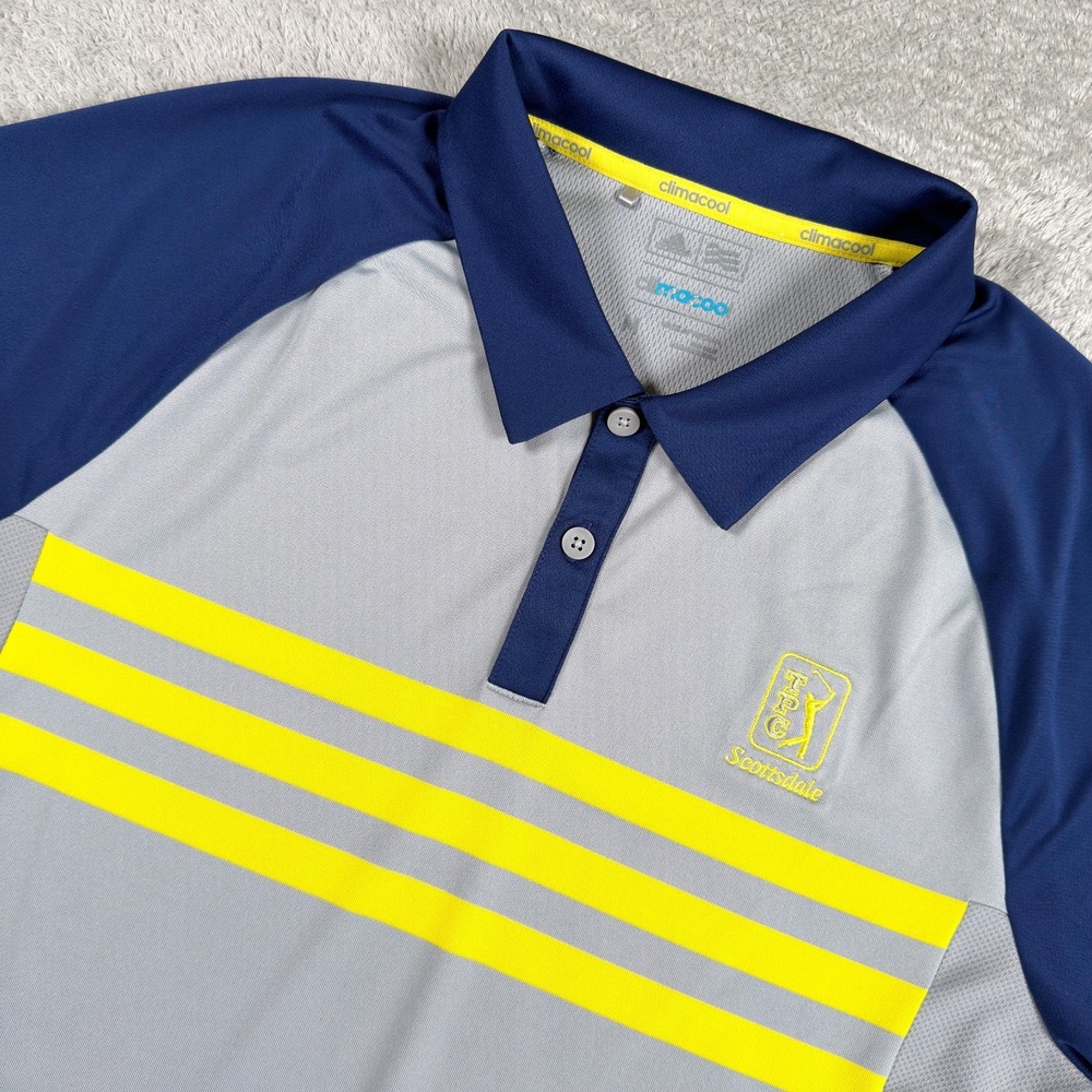 Adidas Polo Shirt Mens Medium Gray TPC Scottsdale Golf Climacool Short Sleeve